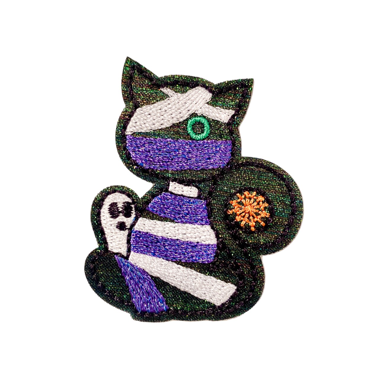 Halloween Mummy, Black Cat, Spooky, Embroidered, Iron on Patch